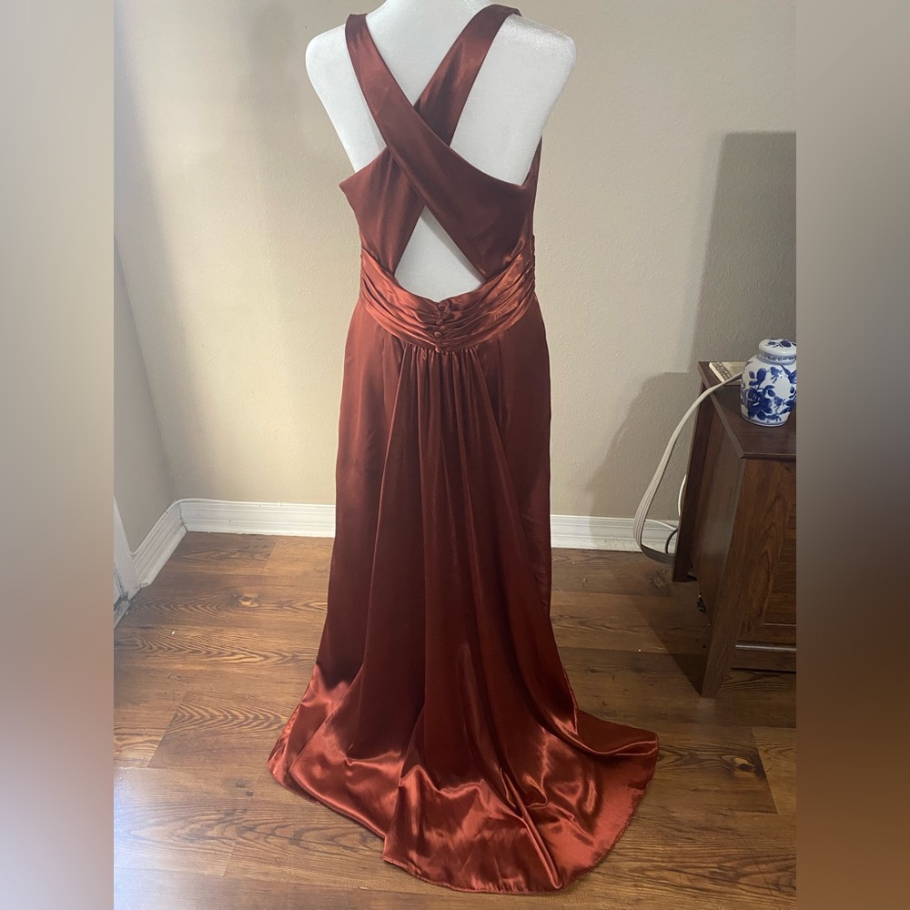Galina Signature Cinnamon Rust Brown Formal Dress Train Prom Size 10 - Picture 5 of 14